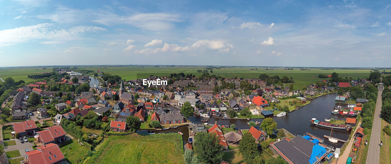 Aerial panorama from the village warten in friesland the netherlands