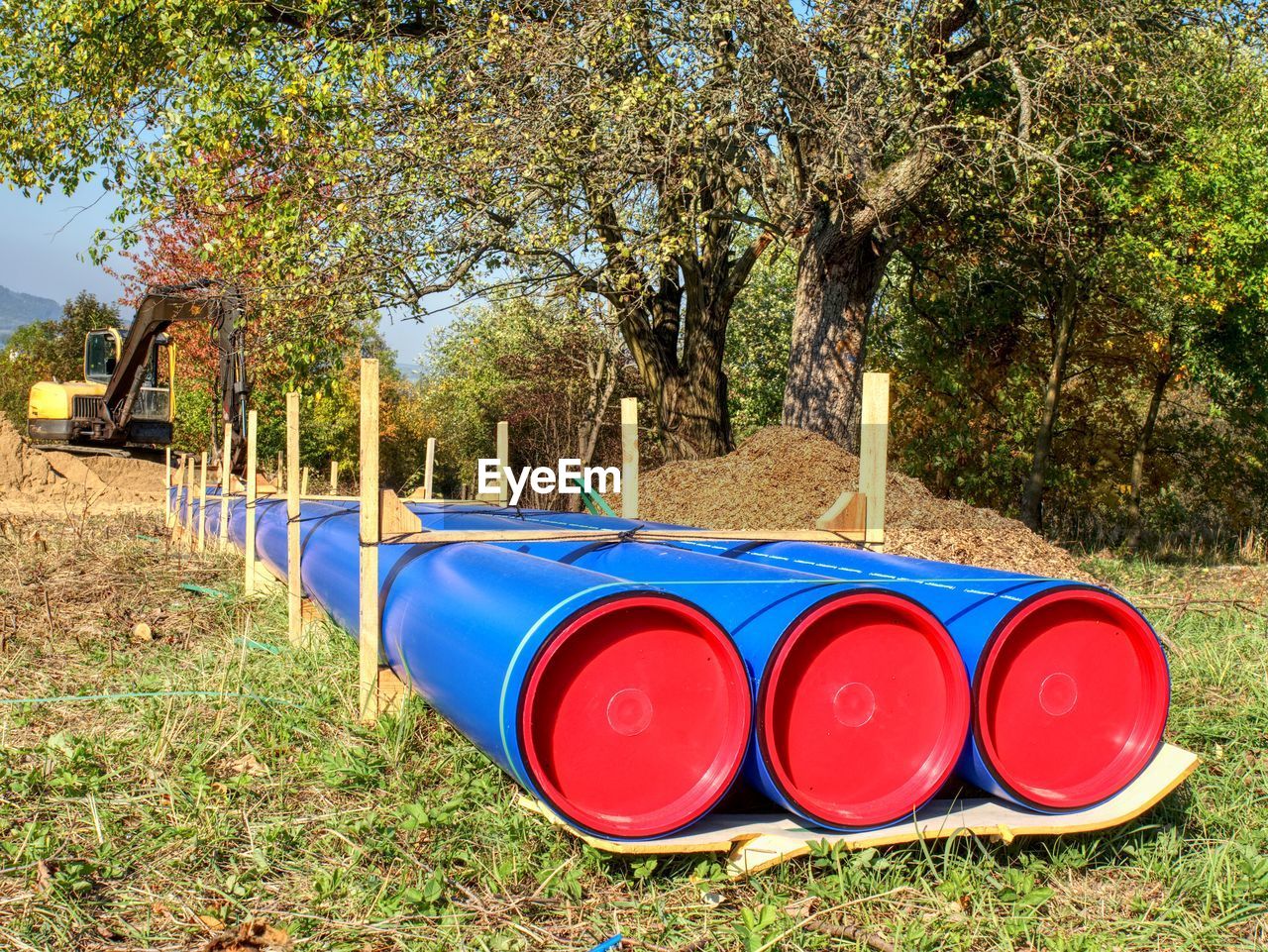 Trench, spare part. service company replace old corroded steel water pipelines by new hdpe tubes.