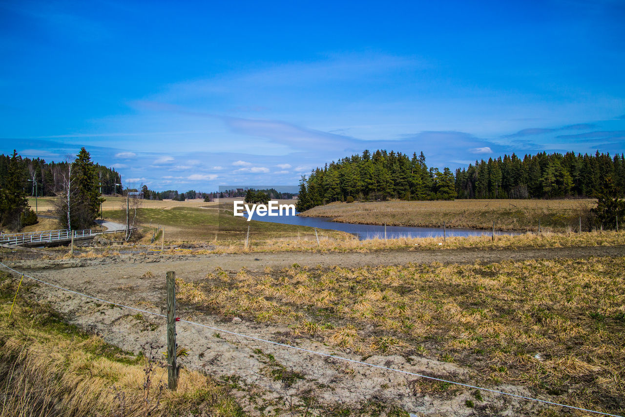 Scenic view of landscape against blue sky