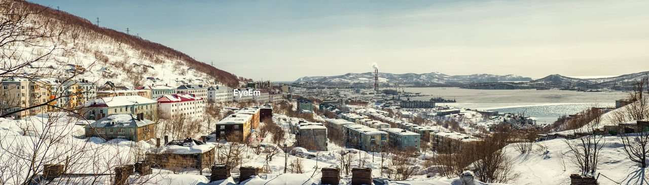 Panoramic view of snowcapped mountain against sky