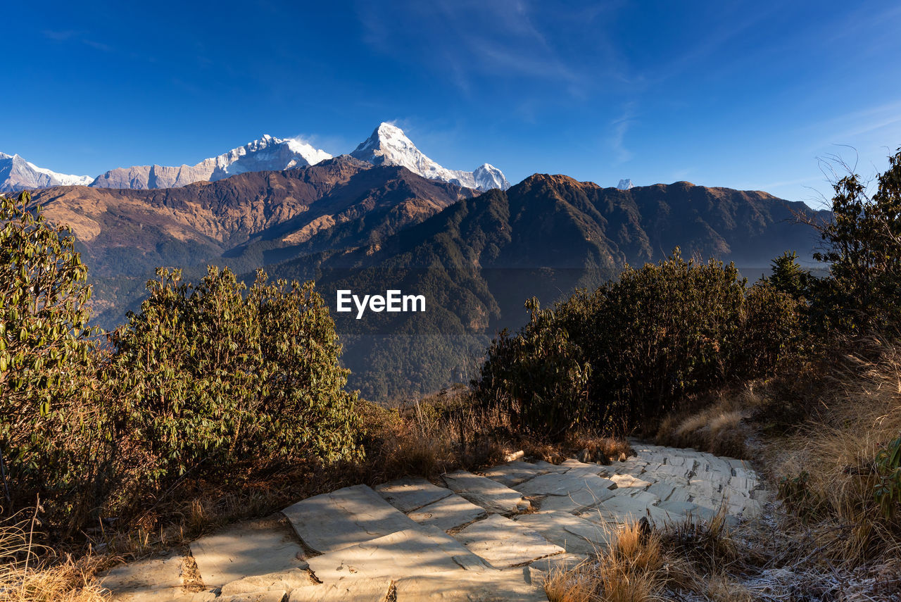 Nature view of himalayan mountain range at poon hill view point,nepal. 