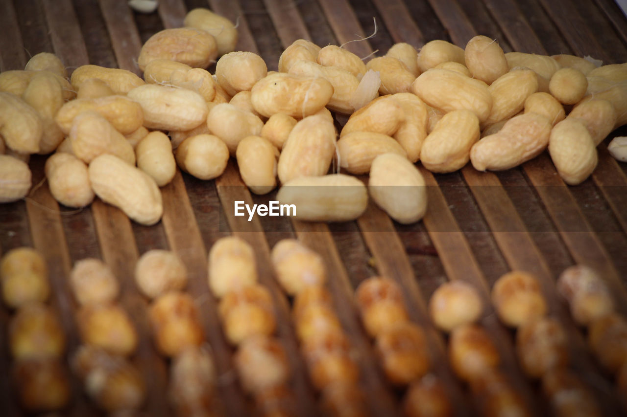 Close-up of peanuts on table