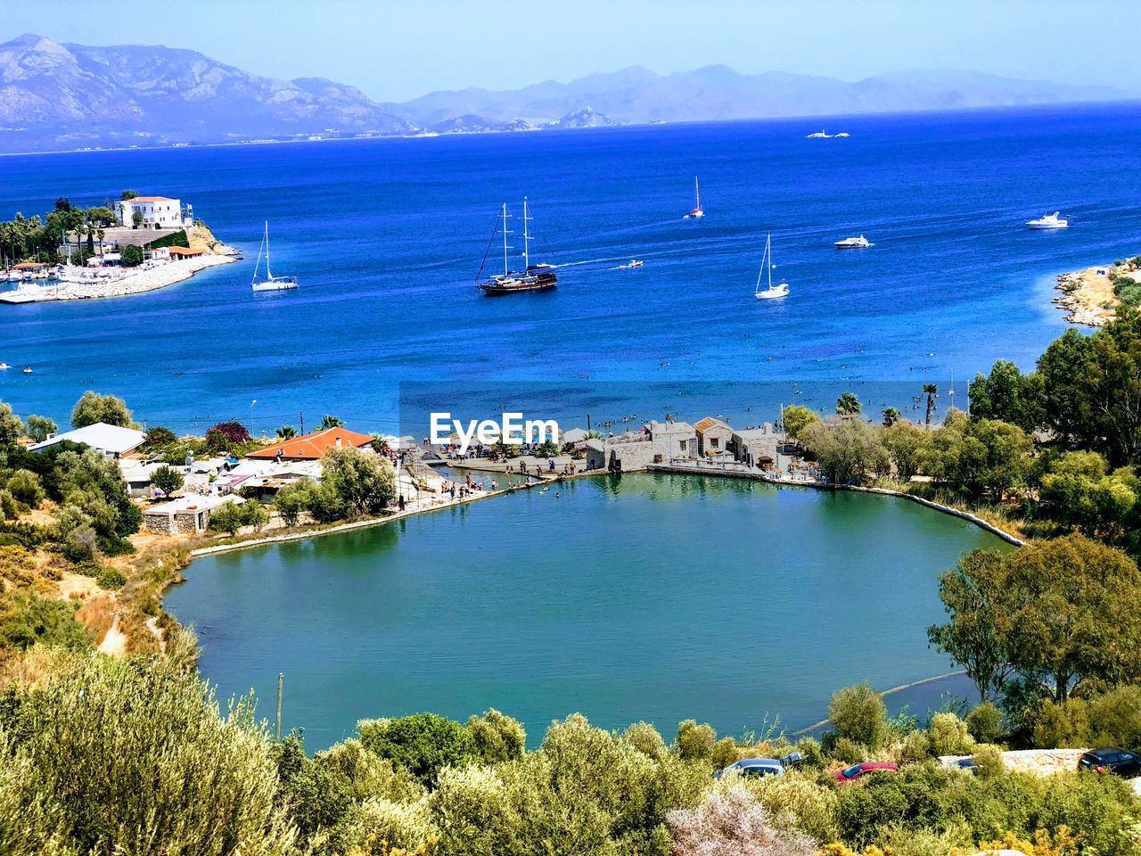 High angle view of boats in sea