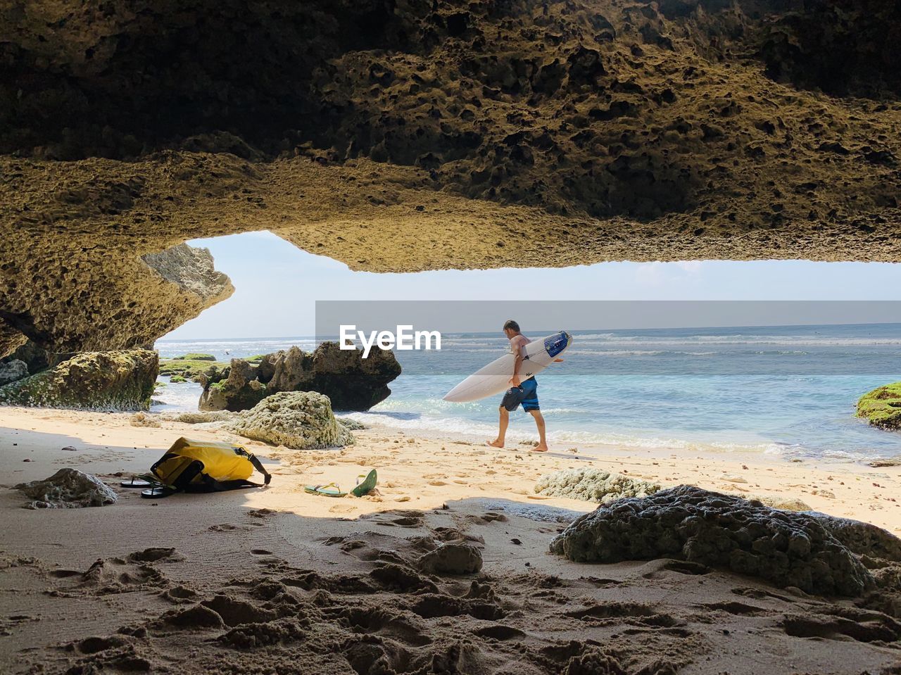 Full length of man on rocks at beach