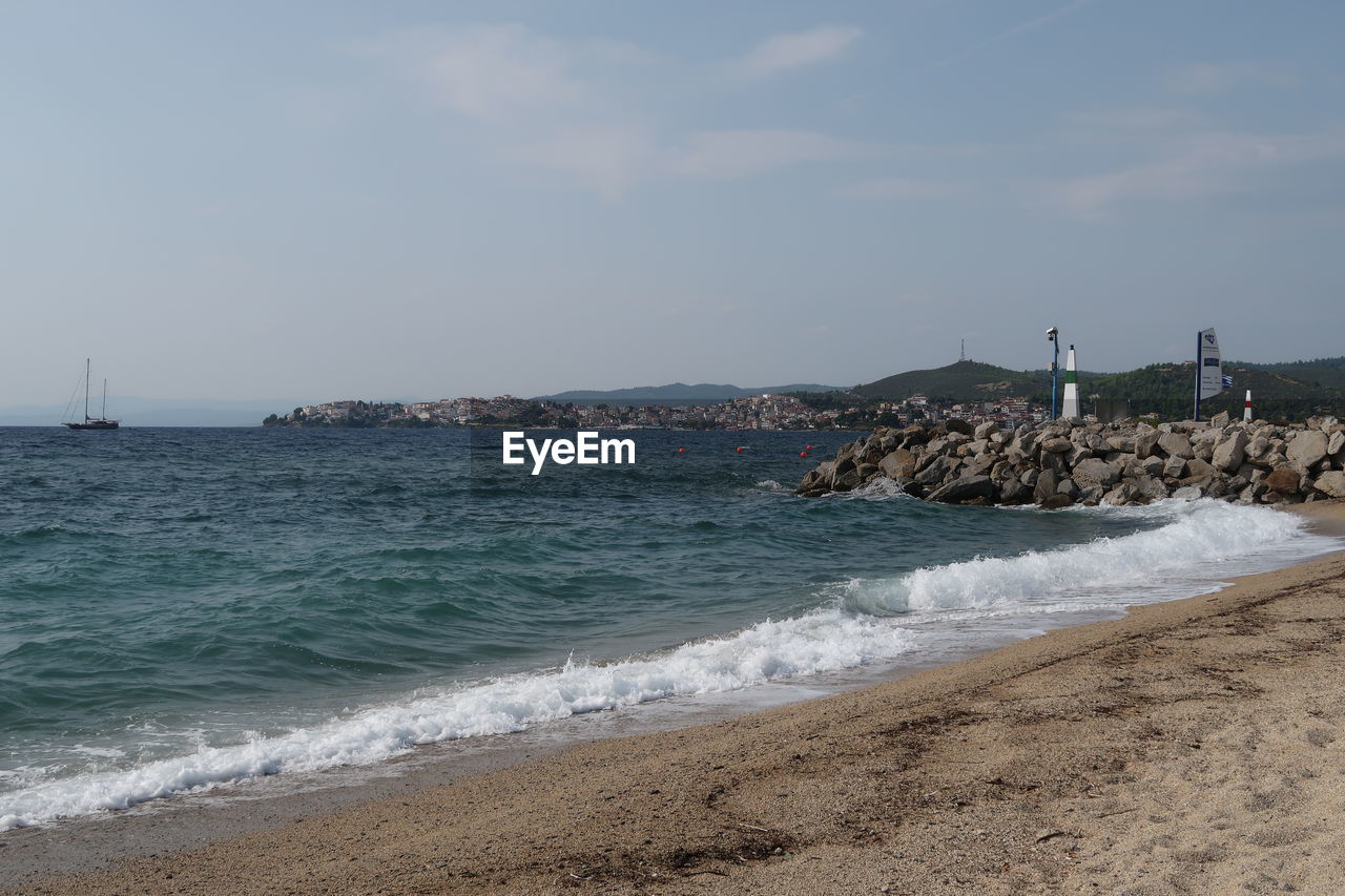 Scenic view of beach against sky