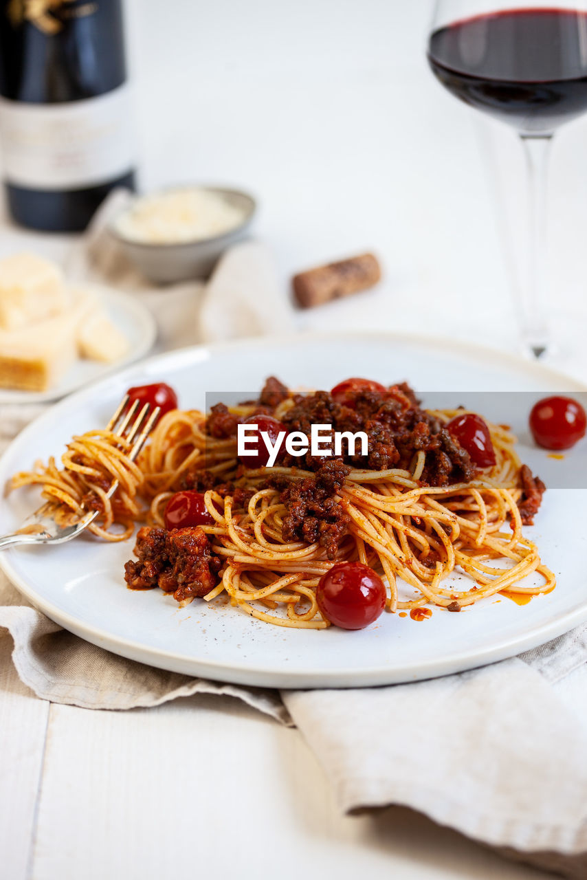 high angle view of food in plate on table