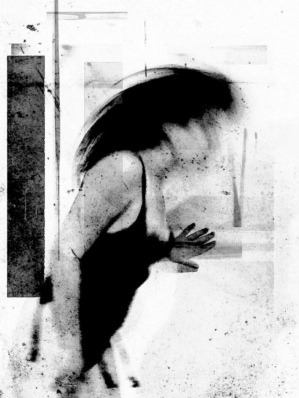 Woman shaking her head in black and white