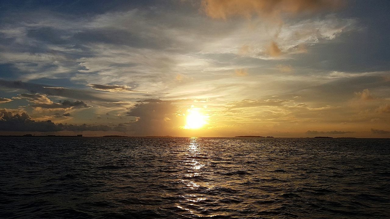 SCENIC VIEW OF SEA AGAINST DRAMATIC SKY AT SUNSET