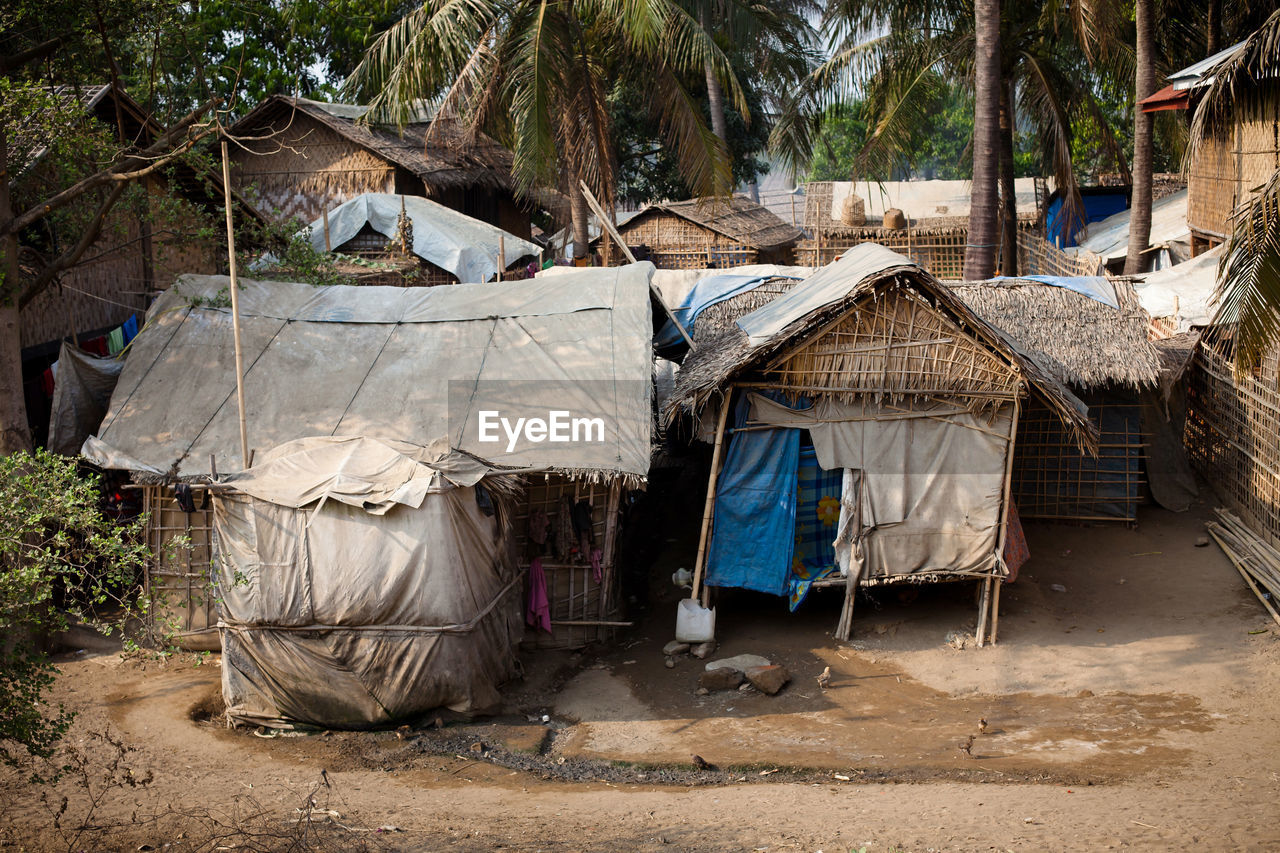 Huts at sandy beach