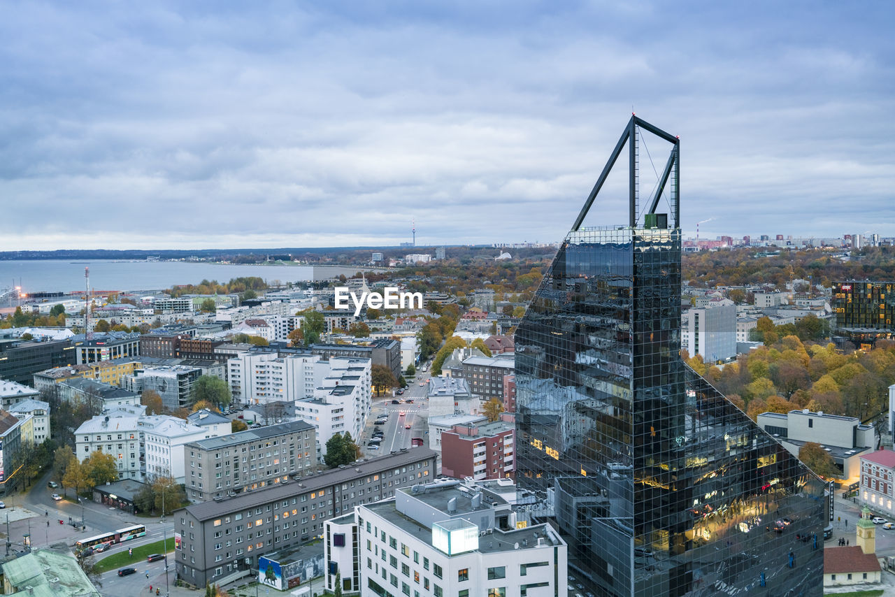 View from above of modern glass towers in talinn city center