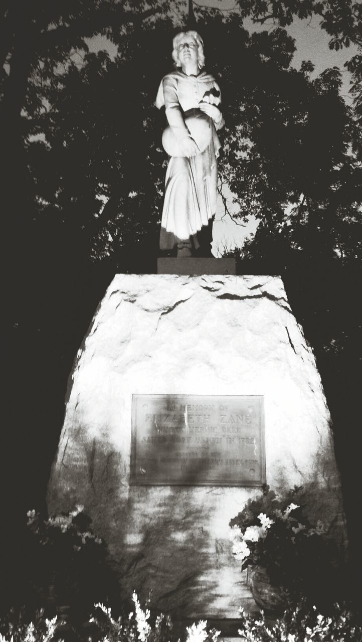 LOW ANGLE VIEW OF STATUE AGAINST TREE AND PLANTS