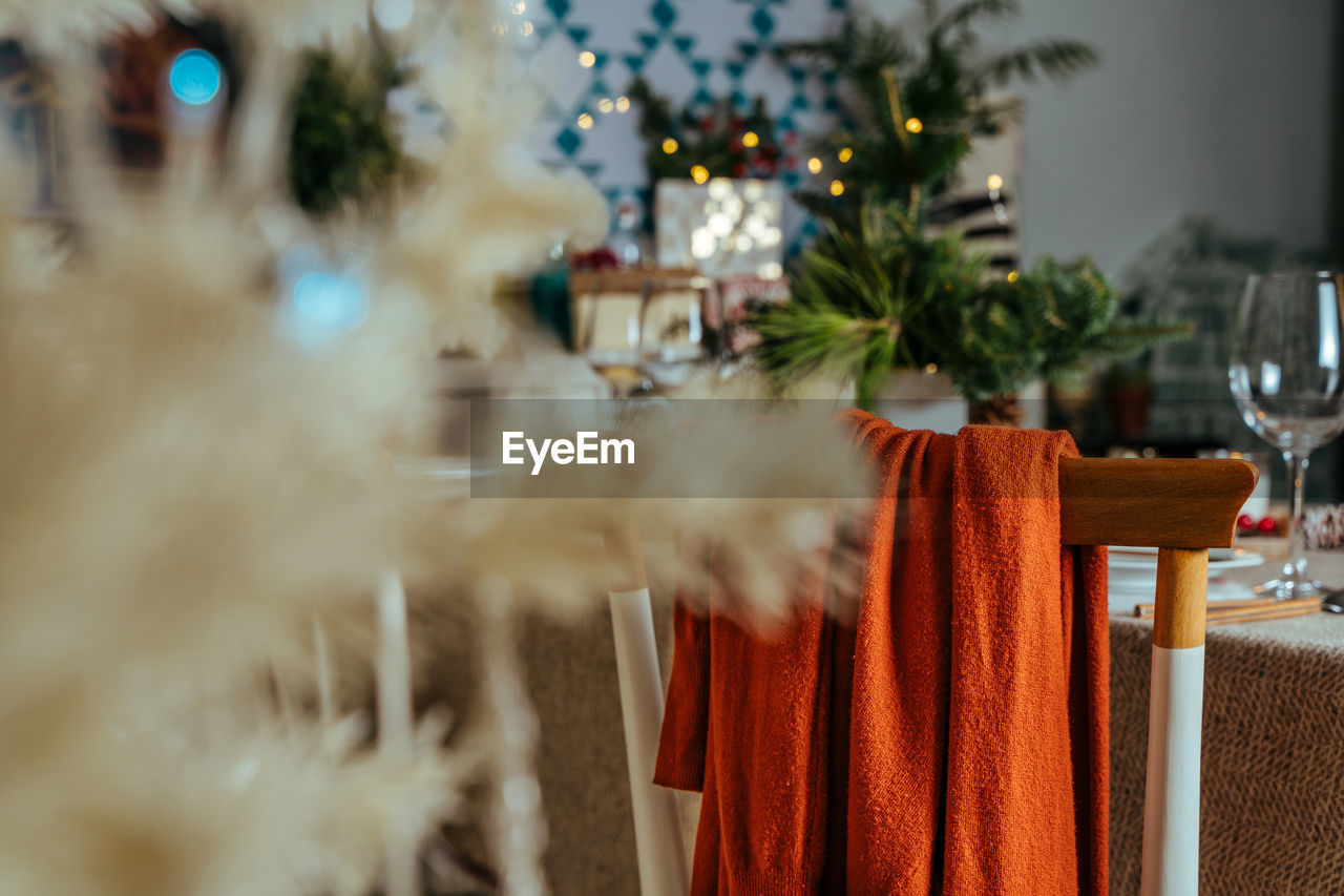 CLOSE-UP OF CHRISTMAS TREE IN RESTAURANT