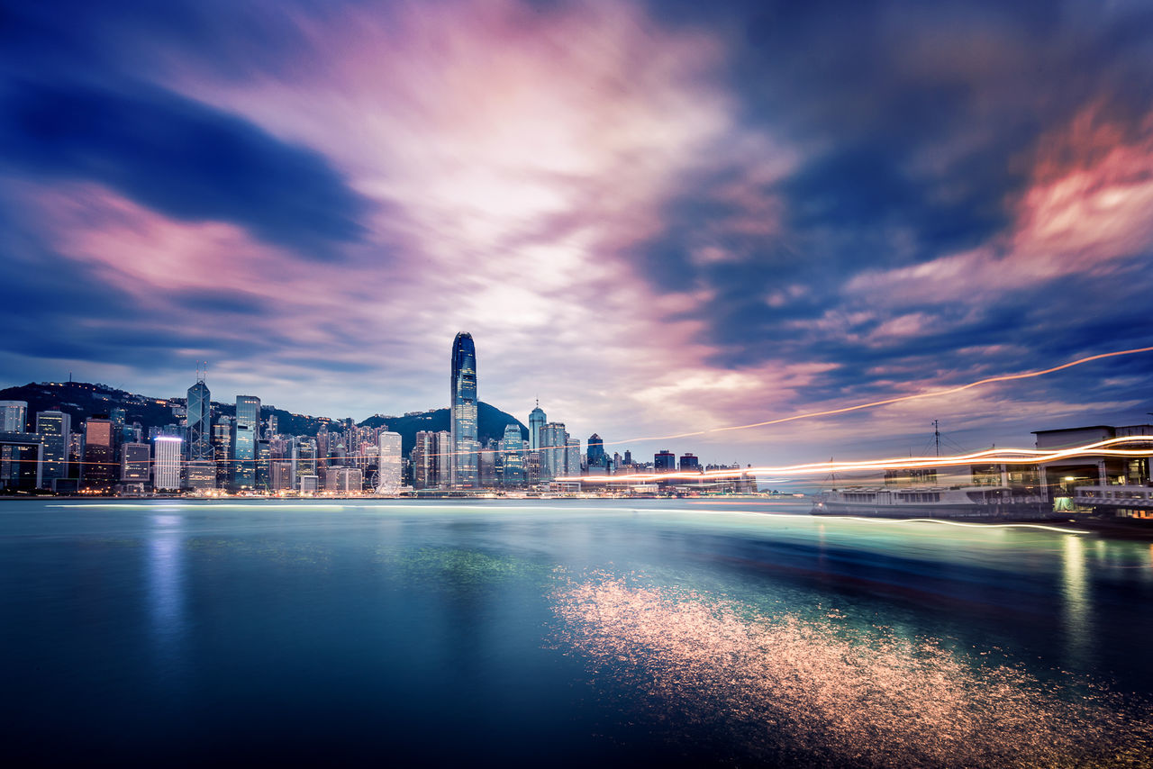 Hong kong cityscape at sunset