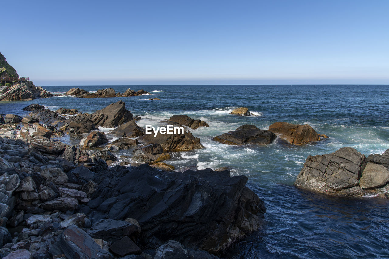 Scenic view of sea against clear sky