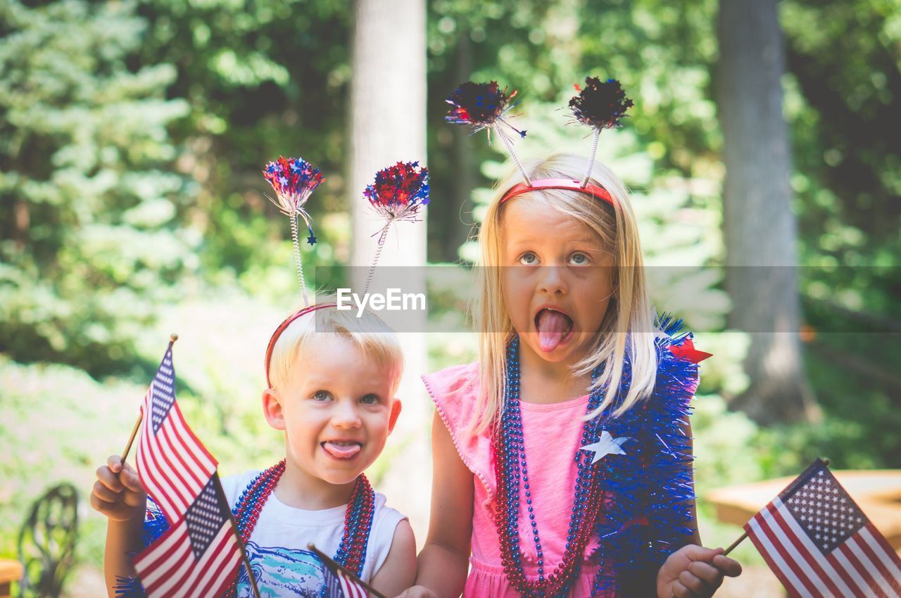 Portrait of children with american flags