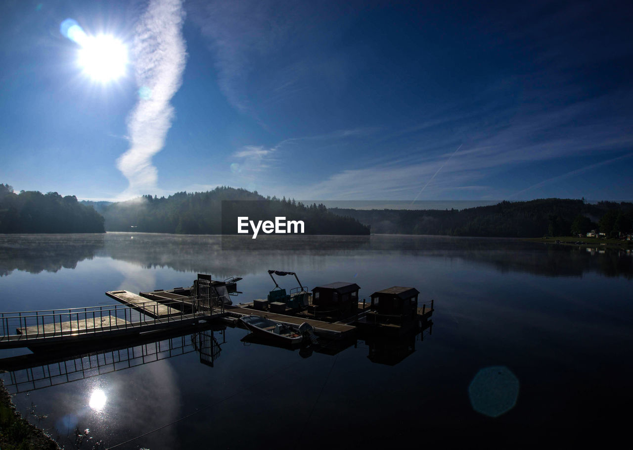 BOATS IN LAKE AGAINST SKY