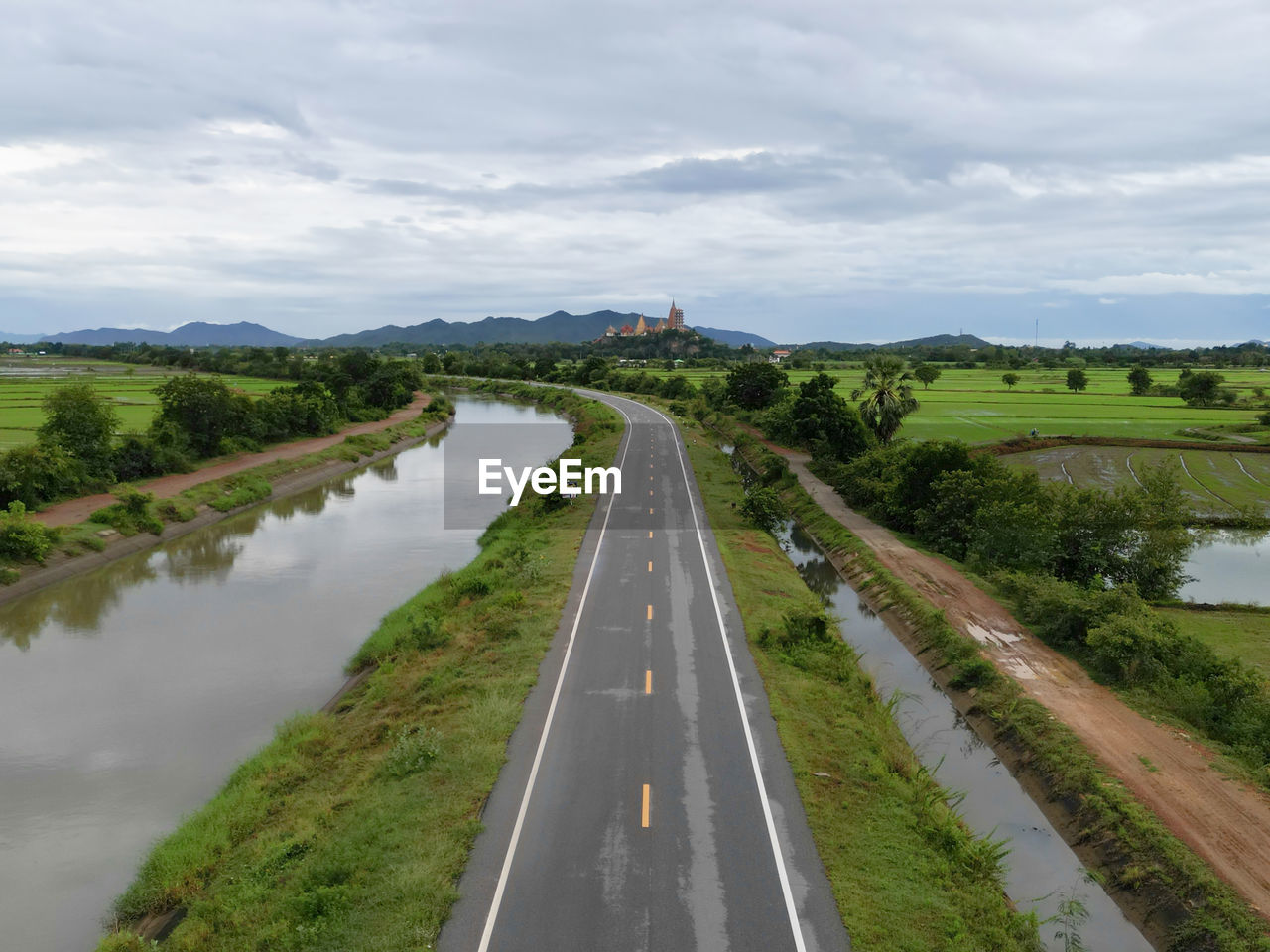 high angle view of road against sky