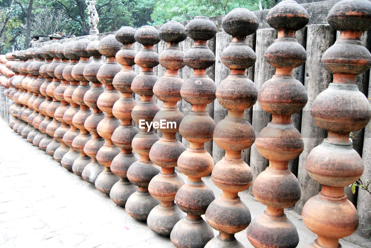 Row of pot stacks at rock garden of chandigarh