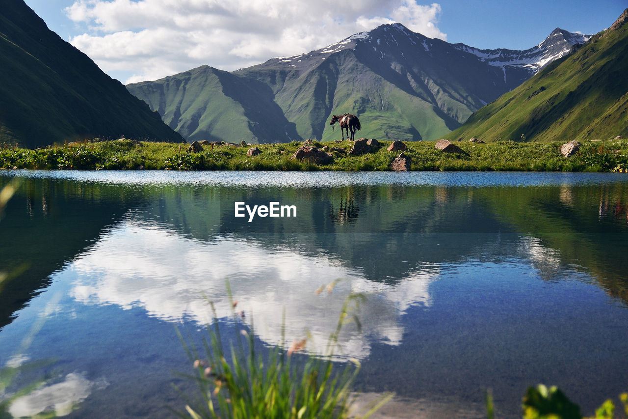 REFLECTION OF MOUNTAINS IN LAKE