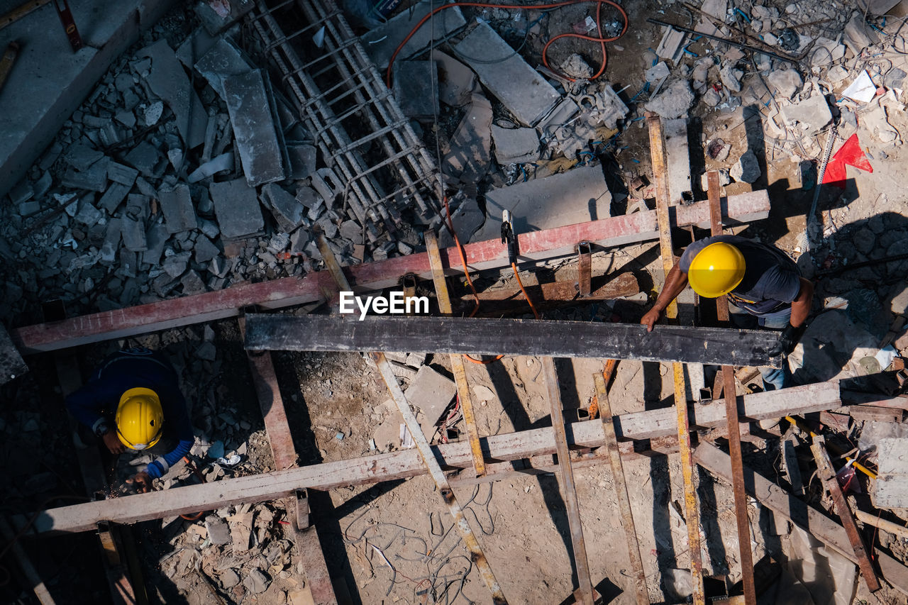 HIGH ANGLE VIEW OF DAMAGED CONSTRUCTION SITE