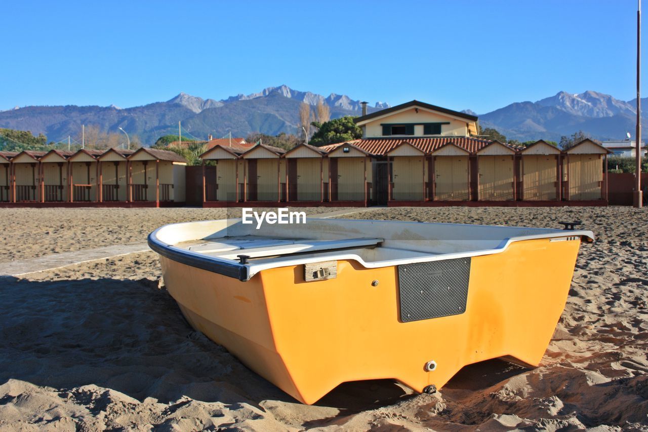 Fishing boat of a fisherman. ship stranded on the sandy beach