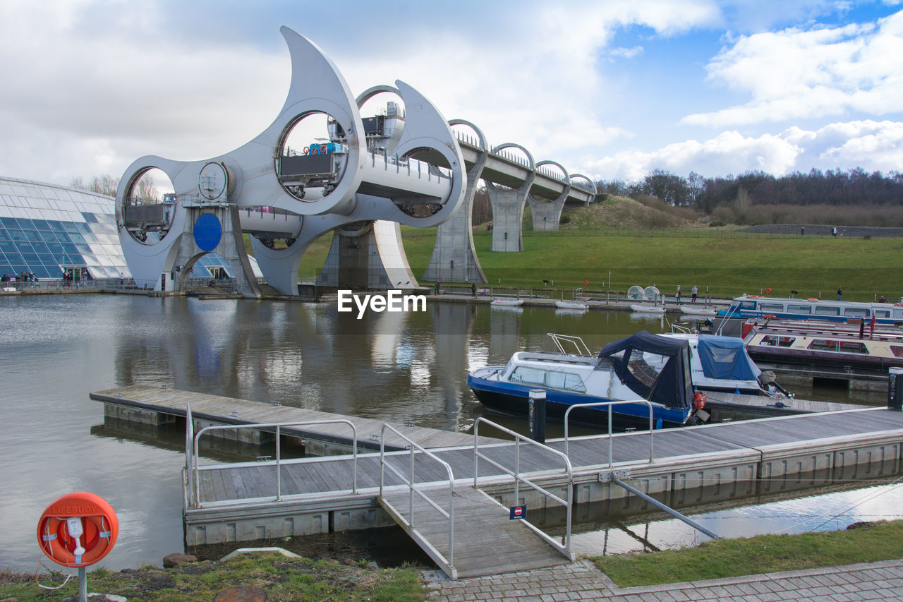 VIEW OF BOATS MOORED IN RIVER