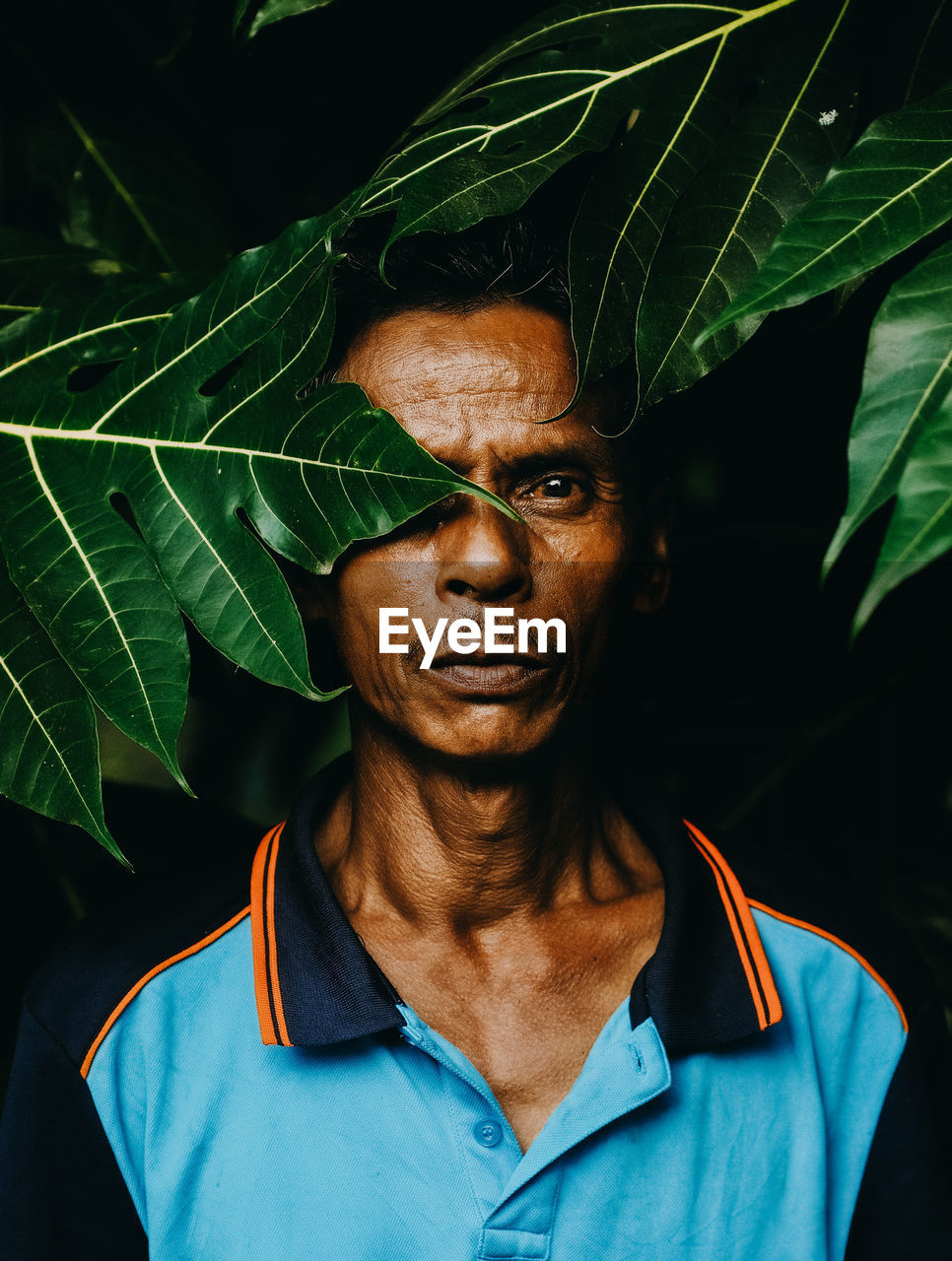 Portrait of man with woman standing by leaves