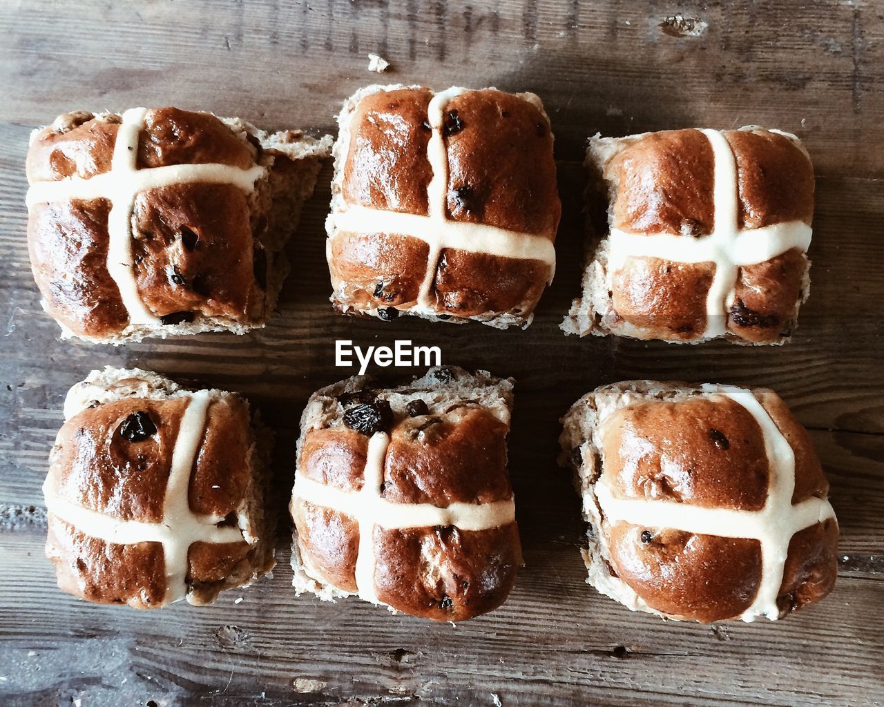 Close-up of easter hot cross buns