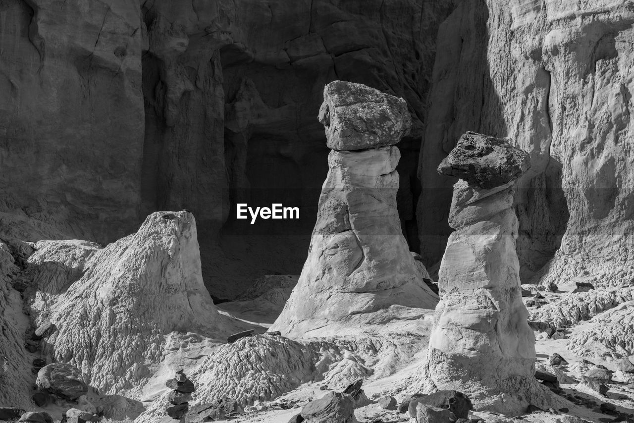 Low angle view of rock formations