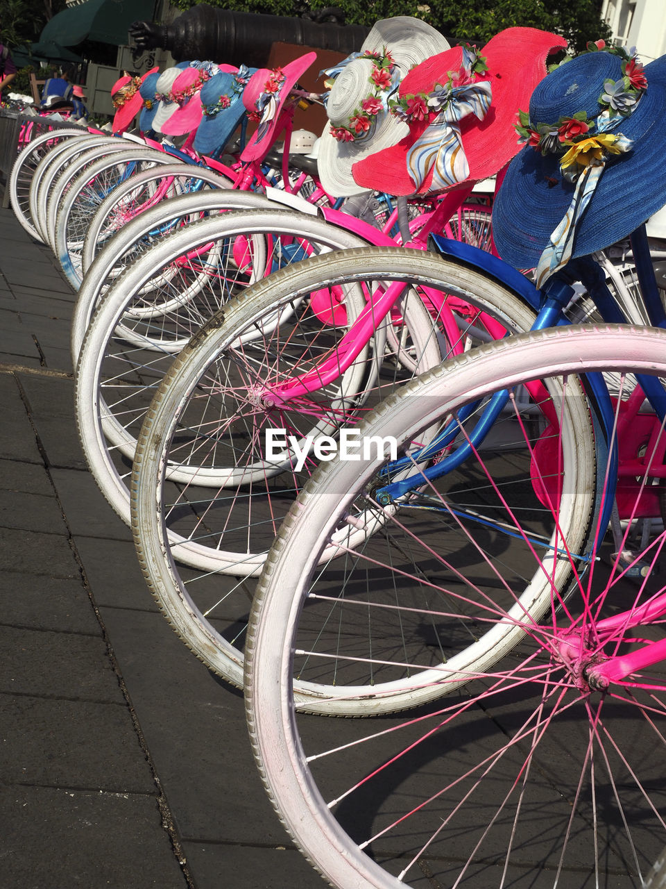 HIGH ANGLE VIEW OF BICYCLE PARKED IN PARKING LOT