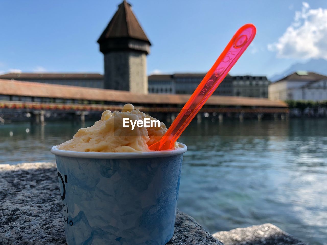 Close-up of ice cream against built structure