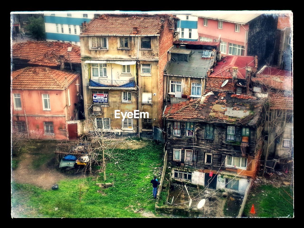 High angle view of old buildings