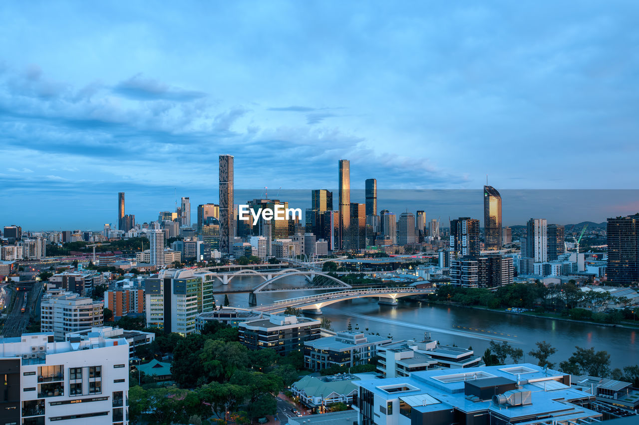 High angle view of cityscape against sky