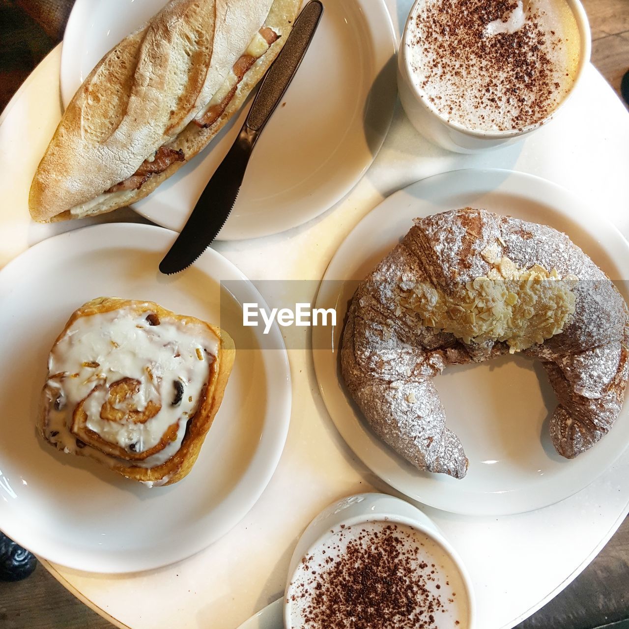 High angle view of breakfast on table