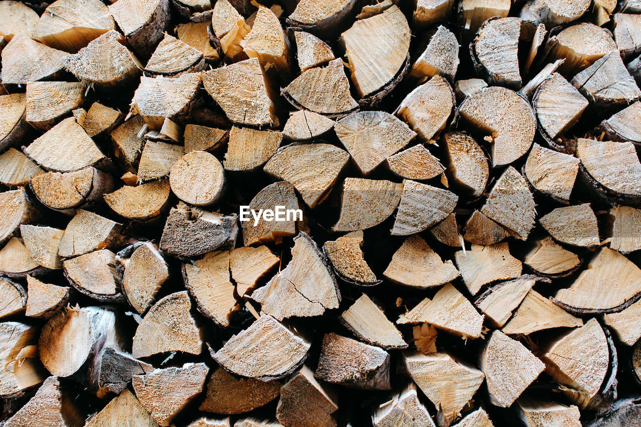 Full frame shot of logs in forest