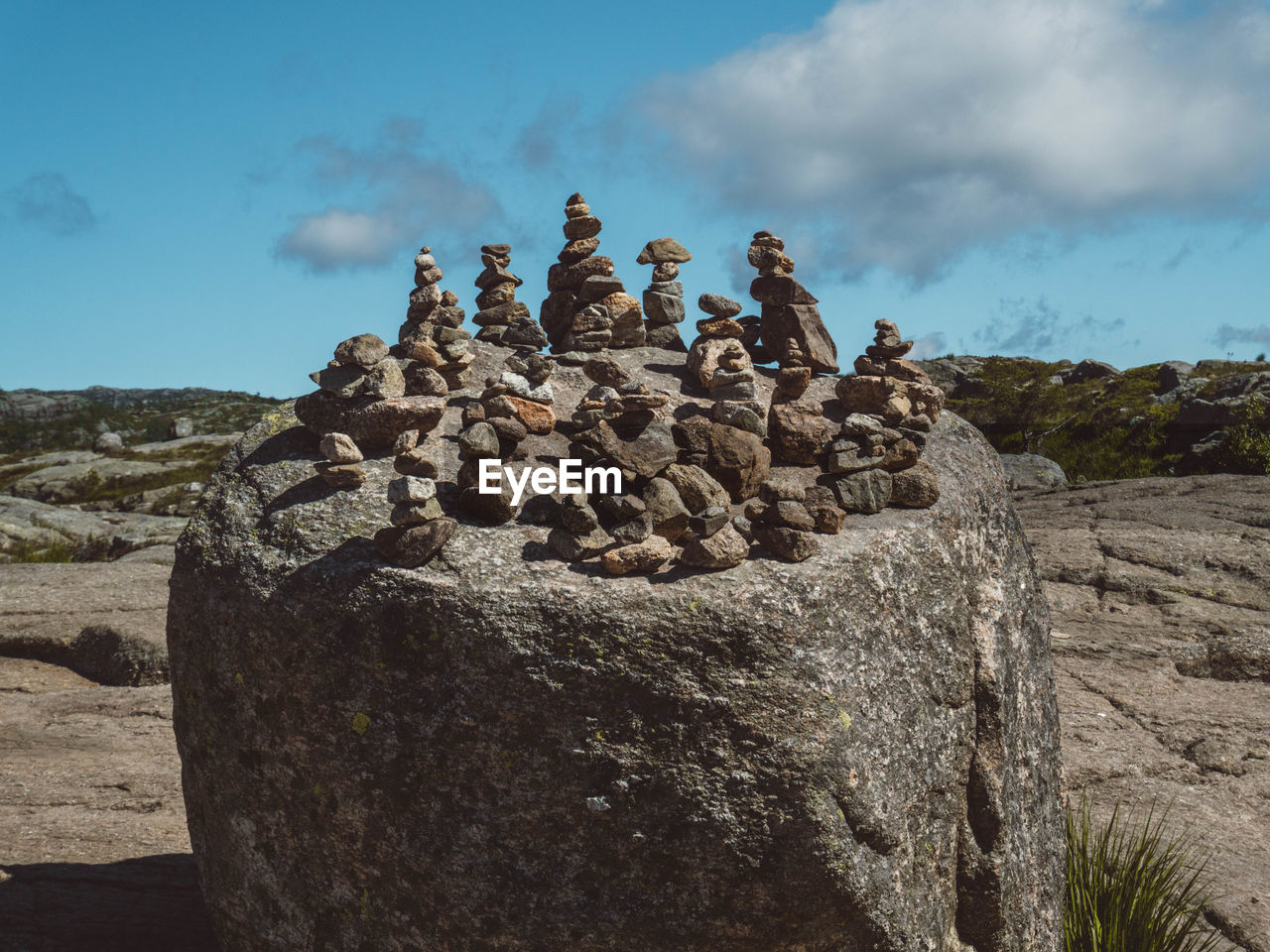 Stack of rocks against sky