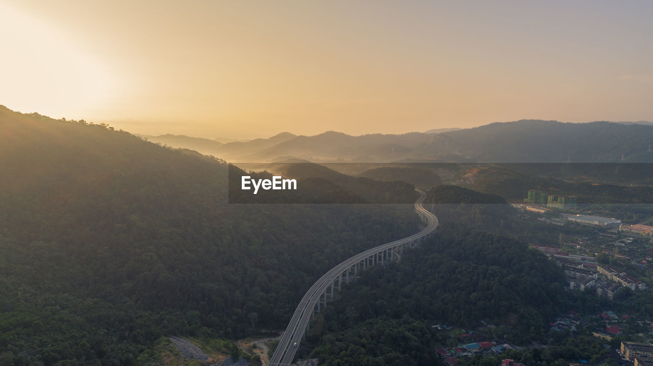 High angle view of mountain road against sky