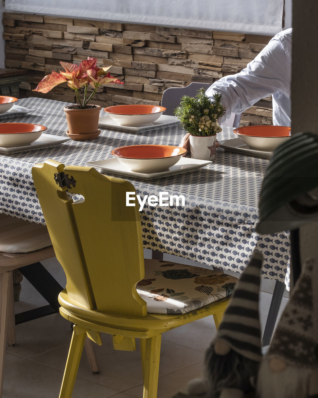 high angle view of empty chairs and tables at home