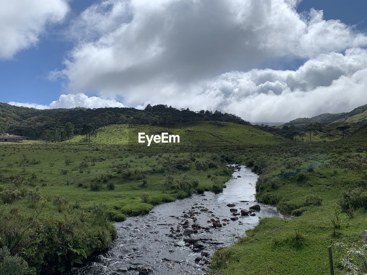 Scenic view of green landscape against sky