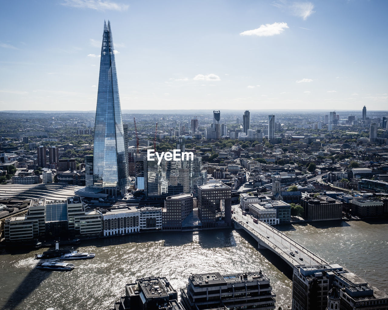 High angle view of skyline of london with river thames