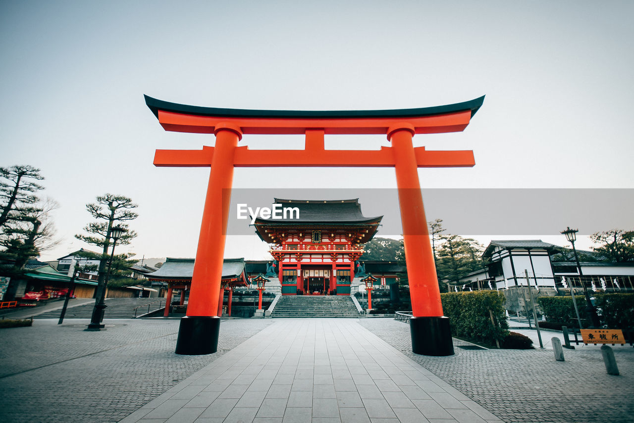 Entrance of fushimi inari shrine against clear sky