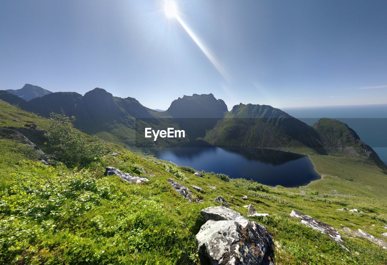 SCENIC VIEW OF SEA BY MOUNTAINS AGAINST SKY