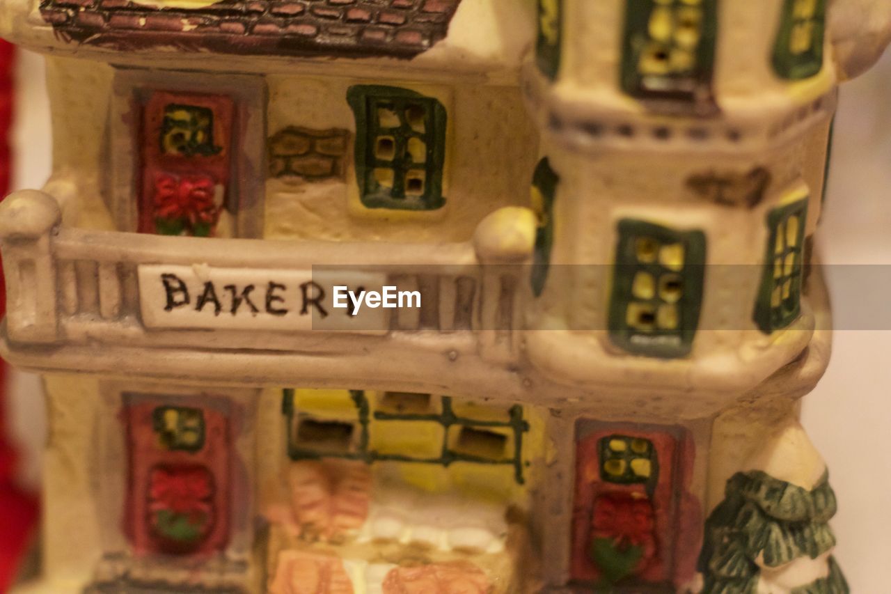 Close-up of toy shop at table