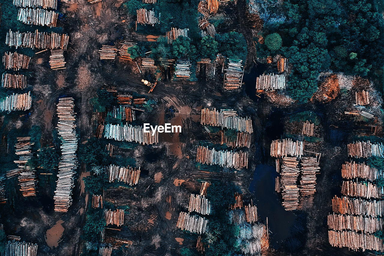 High angle view of buildings in city
