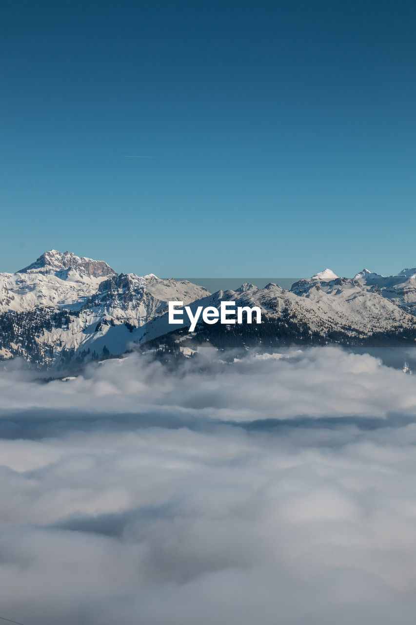 SCENIC VIEW OF SNOWCAPPED MOUNTAINS AGAINST CLEAR SKY
