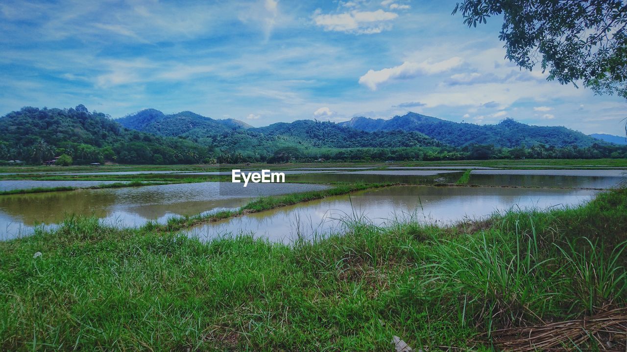 Scenic view of lake against sky