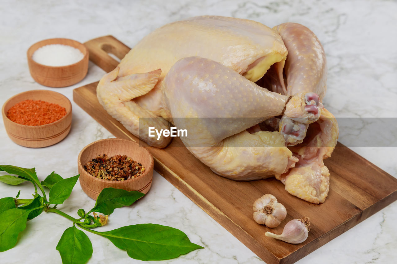 high angle view of food on cutting board