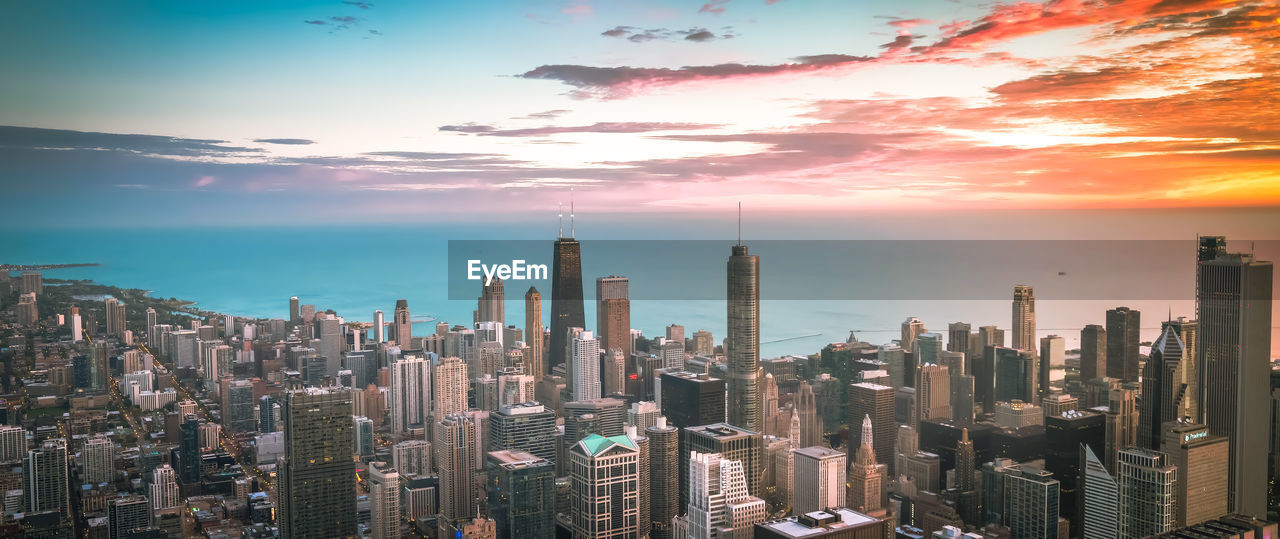 Cityscape against sky during sunset ,chicago city,usa
