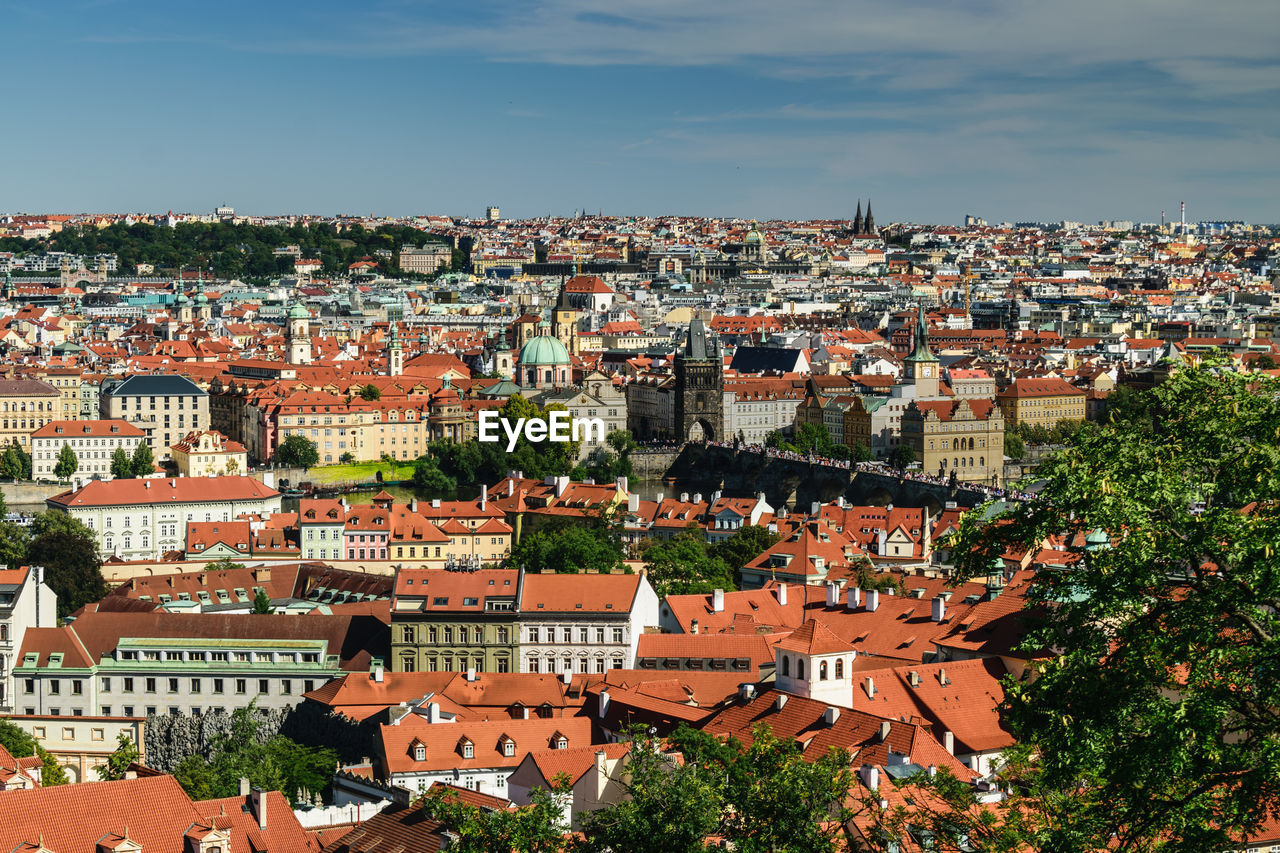 High angle view of townscape against sky