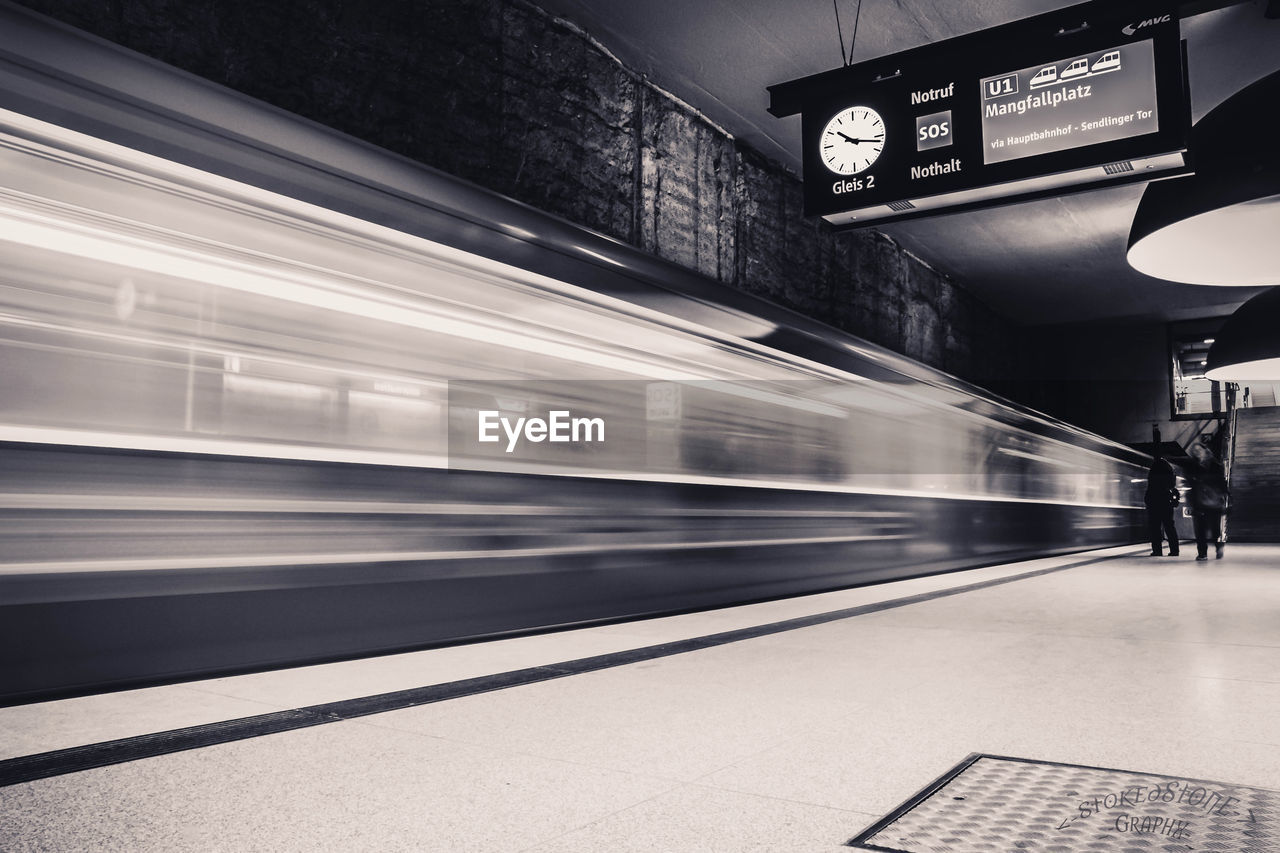 Blurred motion of train at subway station